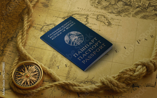 Belarusian passport on the top of an map,Official passport of Belarus,