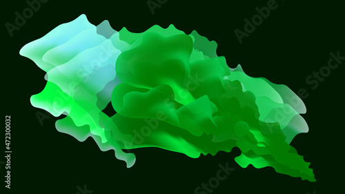 Abstract modern dark emerald background with fluid luminous neon green waves. Innovation technology concept. Luxury Chartreuse backdrop. Digital wallpaper. Swirling ink design. Smoke effect. Freshness