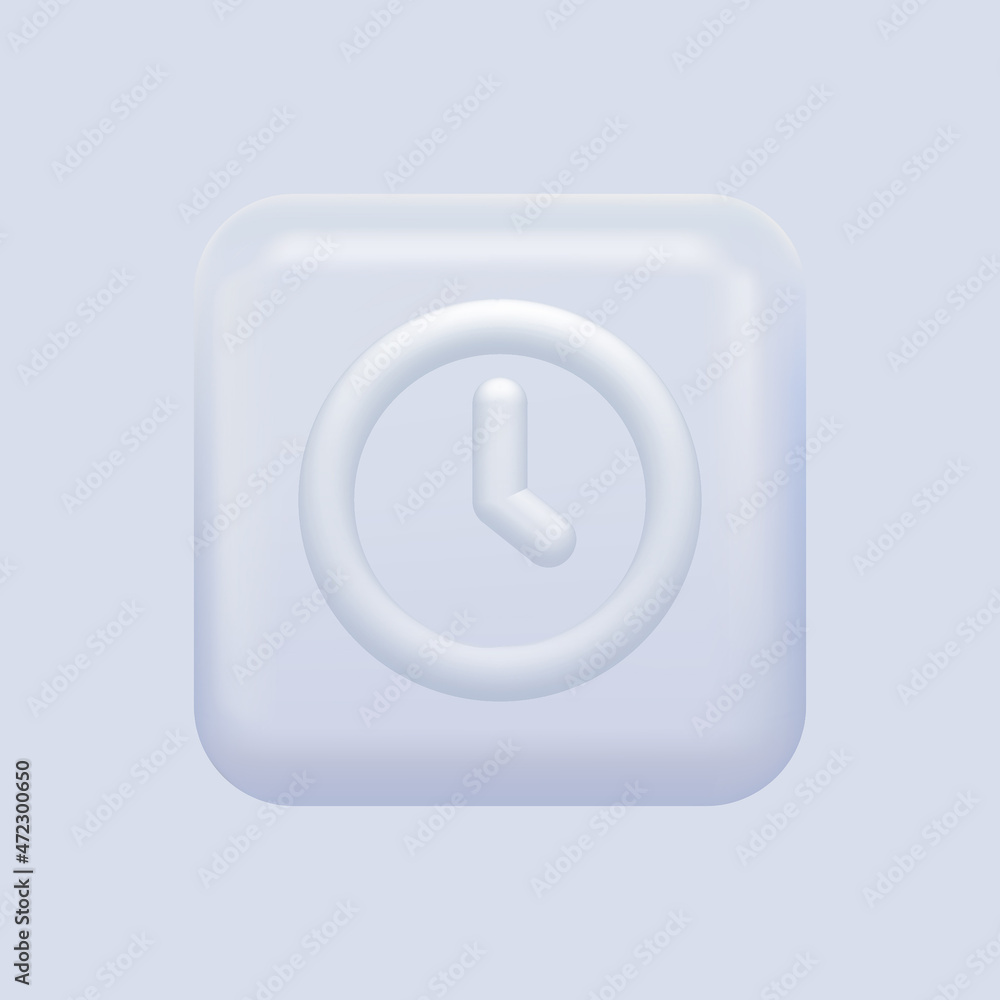 White Clock Icon. Isolated Square Button. Vector illustration White Clock Icon. Isolated Square Button. Vector illustration