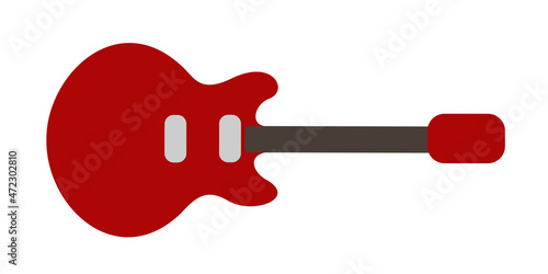 Vintage and retro hollow body electric guitar. Red musical instrument. Vector illustration isolated on white.