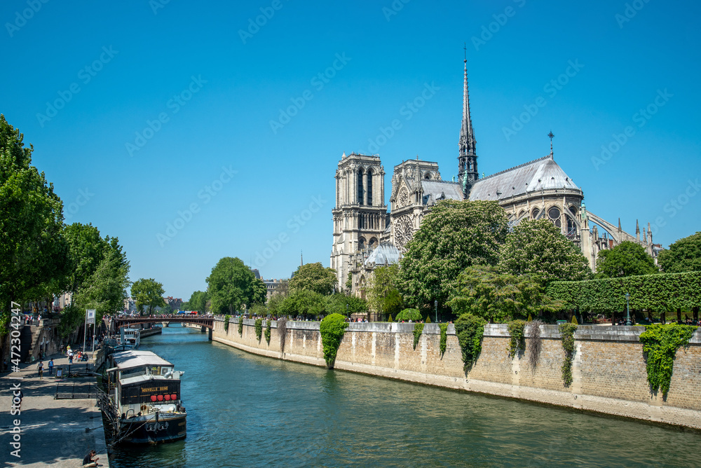 Notre Dame Cathedral from the other Seine side before the fire, Paris Notre Dame Cathedral from the other Seine side before the fire, Paris
