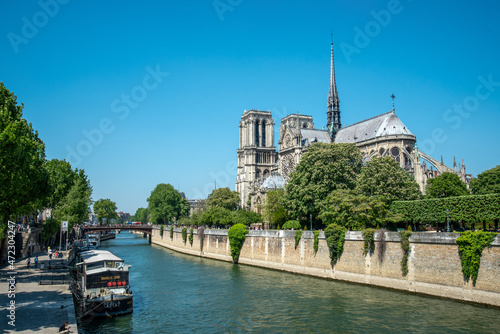 Fototapeta Naklejka Na Ścianę i Meble -  Notre Dame Cathedral from the other Seine side before the fire, Paris