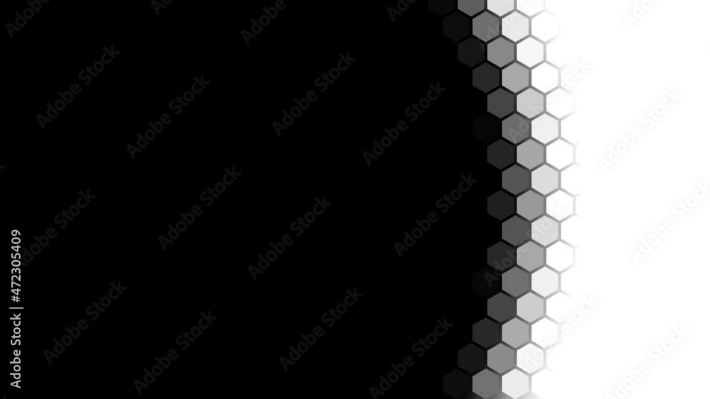 4 black and white mask for transitions based on a hexagonal grid. Bright and dynamic transition for videos and photos. Looped