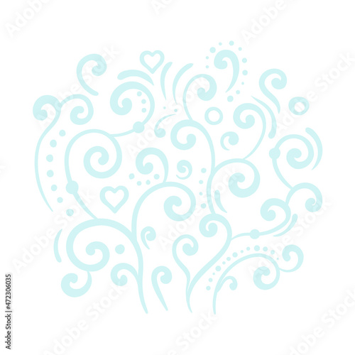 Abstract blue smoke element. Hand drawn  sketch style  blue color. Outline vector illustration isolated on white background.