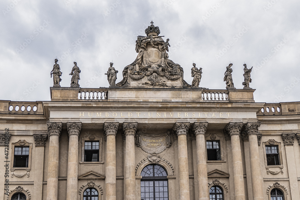 Architectural fragments of Old University Library (1810) at Bebelplatz in Berlin. Germany.