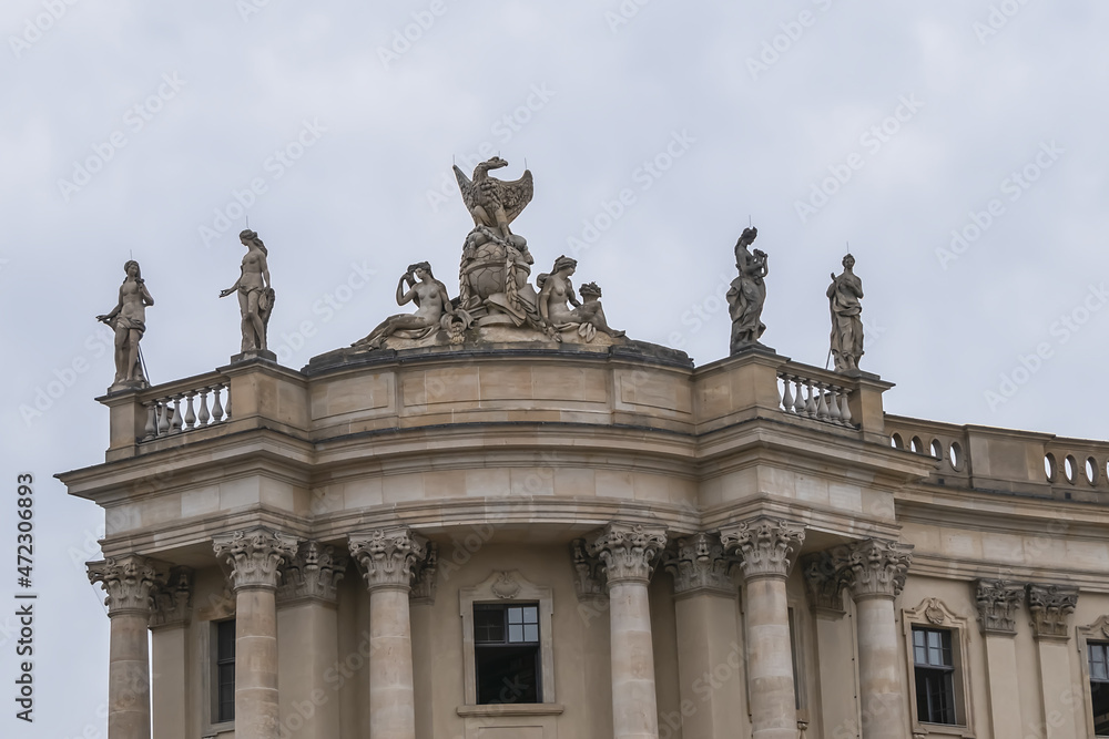 Architectural fragments of Old University Library (1810) at Bebelplatz in Berlin. Germany.