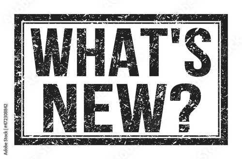 WHAT'S NEW?, words on black rectangle stamp sign