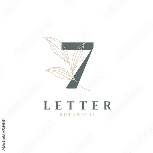 Number 7 Floral and Botanical Logo. Nature Leaf Feminine for Beauty Salon, Massage, Cosmetics or Spa Icon Symbol