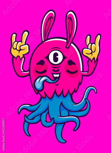 cute octopus monster character vector