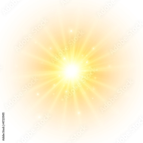 Flash yellow sun, star flashed with sparkles.