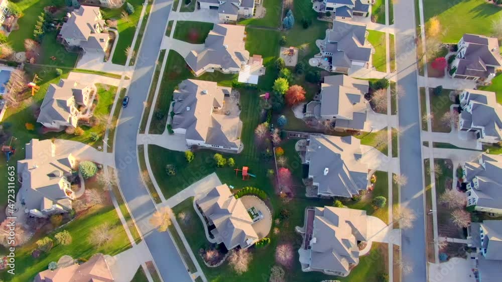 Clean, orderly, beautiful neighborhood, suburb, November aerial view.
Clean, orderly, beautiful neighborhood, suburb, November aerial view.