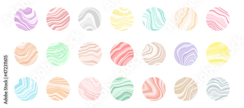 Set of highlights covers for social media stories. Vector abstract marble elements, isolated on white background.