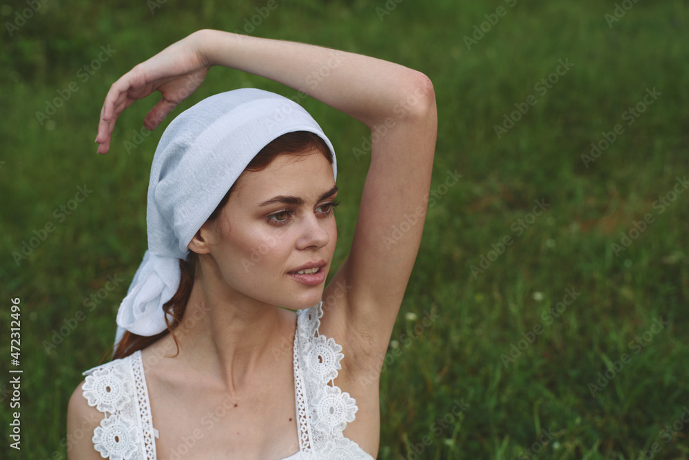 woman with white headband countryside nature garden agriculture woman with white headband countryside nature garden agriculture