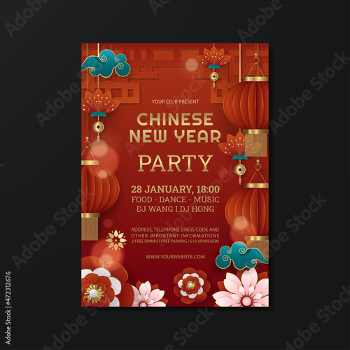 chinese new year party flyer or poster design template