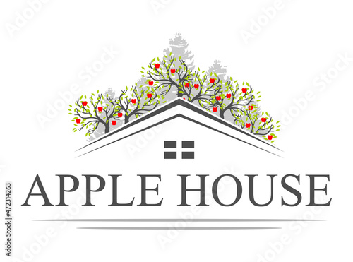 vintage house logo with trees behind