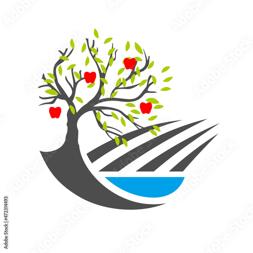 vintage logo about farmland and apple tree