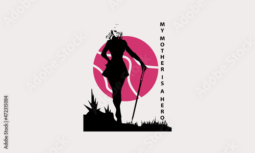 middle aged woman holding stick on pink circle background