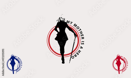 middle aged woman carrying stick logo icon