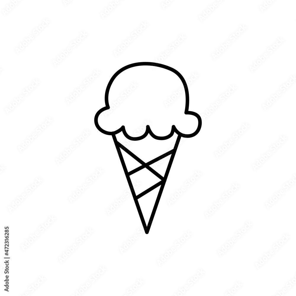 Cone ice cream icon symbol in flat black line style, isolated on white background Cone ice cream icon symbol in flat black line style, isolated on white background