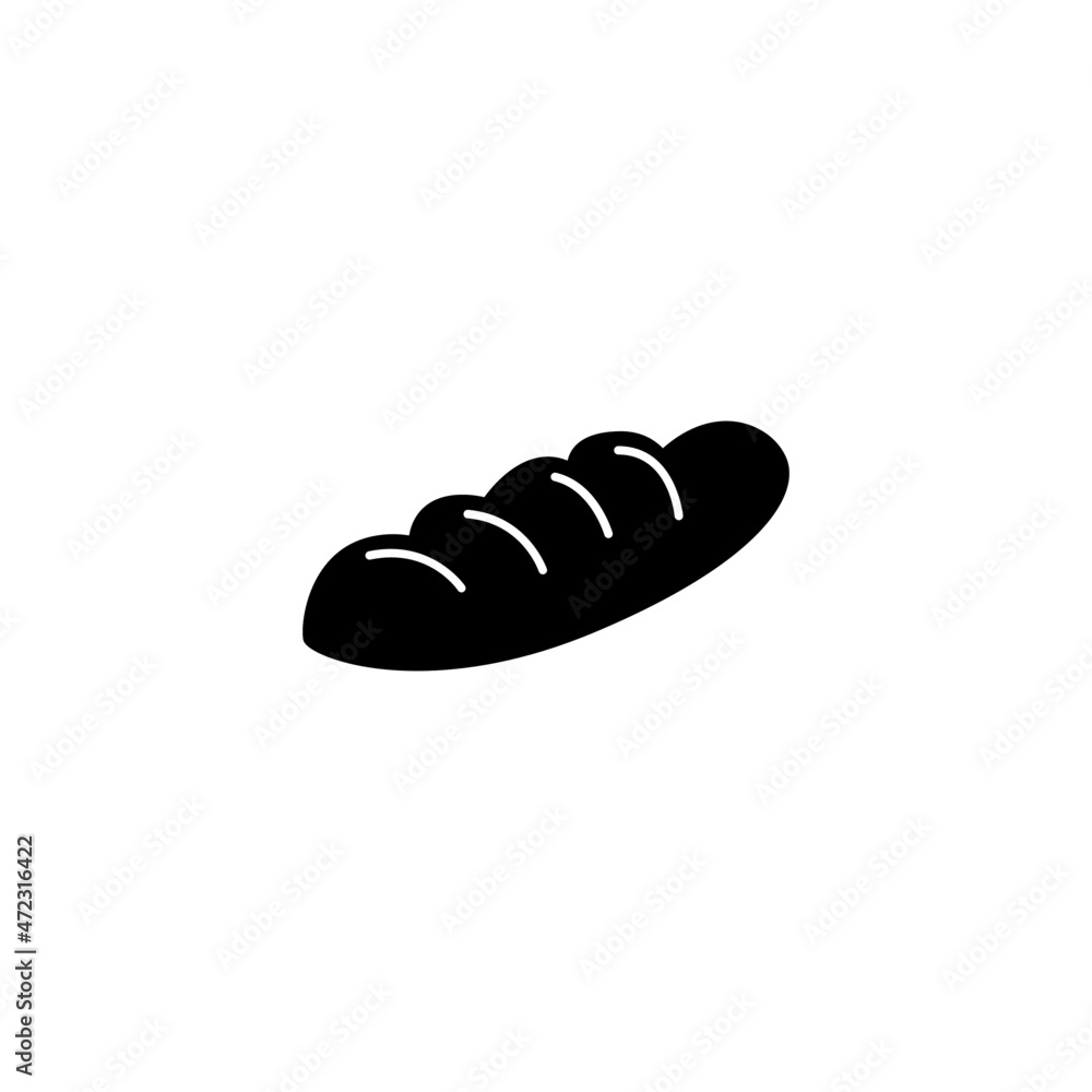 Baguette, bakery icon symbol in solid black flat shape glyph icon, isolated on white background Baguette, bakery icon symbol in solid black flat shape glyph icon, isolated on white background