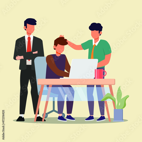 Human resources team checks incoming messages as a candidate for the company's new employee. HRD. Curriculum vitae. Interview. Business. Vector colorful illustration.