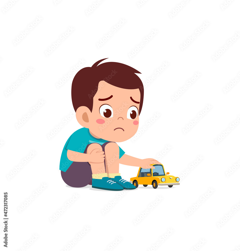 cute boy play toy car alone and feel sad cute boy play toy car alone and feel sad