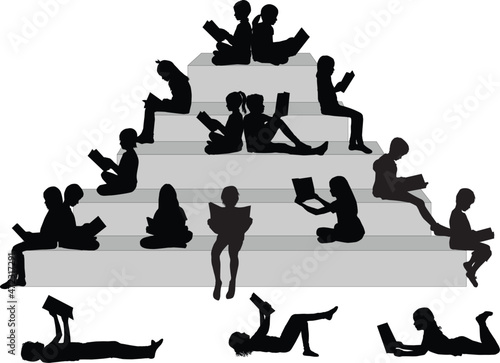 Silhouettes of people with a book.