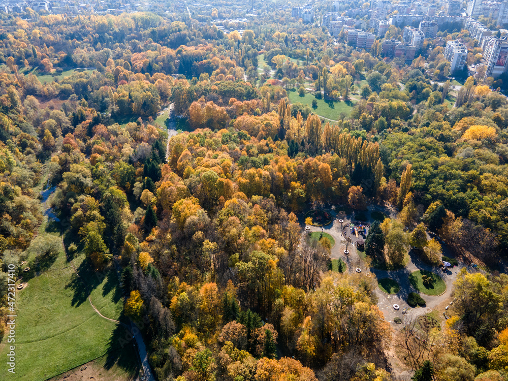 Aerial Autumn view of South Park in city of Sofia, Bulgaria Aerial Autumn view of South Park in city of Sofia, Bulgaria
