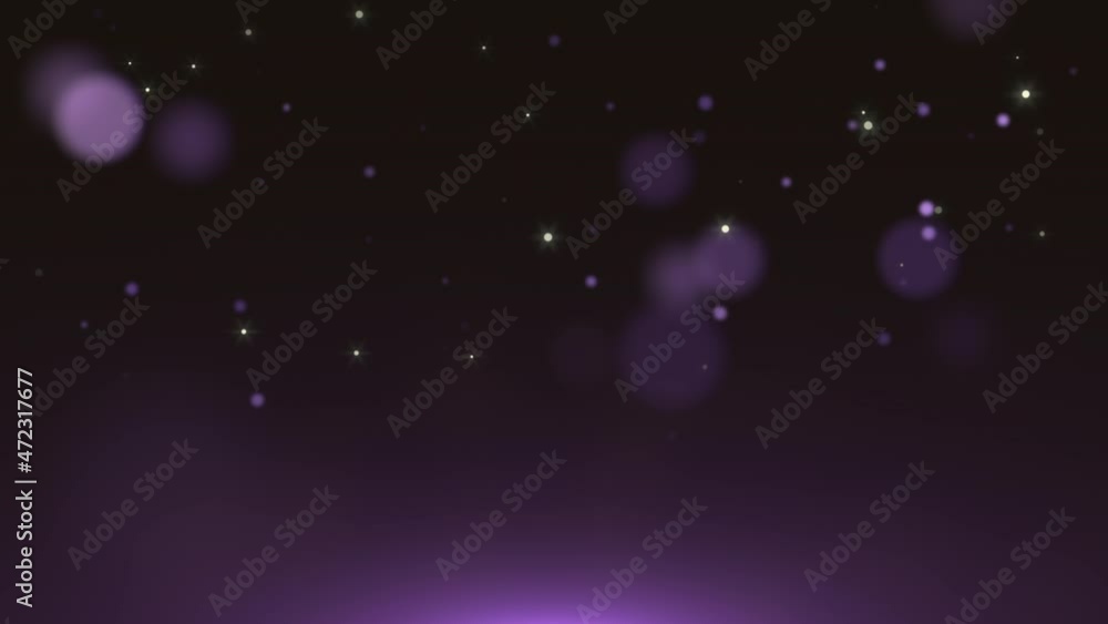 Fly purple and gold particles with round bokeh on dark background, abstract cinematic and holiday style Fly purple and gold particles with round bokeh on dark background, abstract cinematic and holiday style