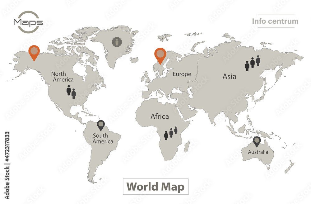 Fototapeta premium World map, individual continents, Infographics and icons vector