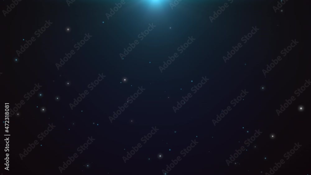 Fly blue stars and particles on dark background, abstract cinematic and holiday style Fly blue stars and particles on dark background, abstract cinematic and holiday style