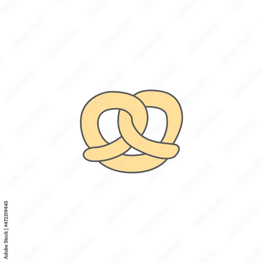 Pretzel icon symbol in color icon, isolated on white background