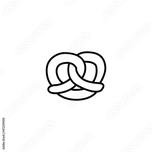Pretzel icon symbol in flat black line style, isolated on white background