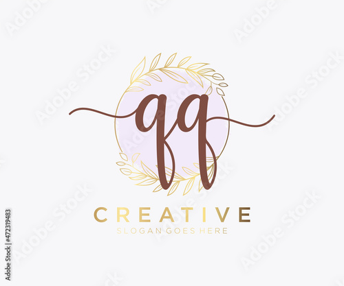 Initial QQ feminine logo. Usable for Nature, Salon, Spa, Cosmetic and Beauty Logos. Flat Vector Logo Design Template Element.