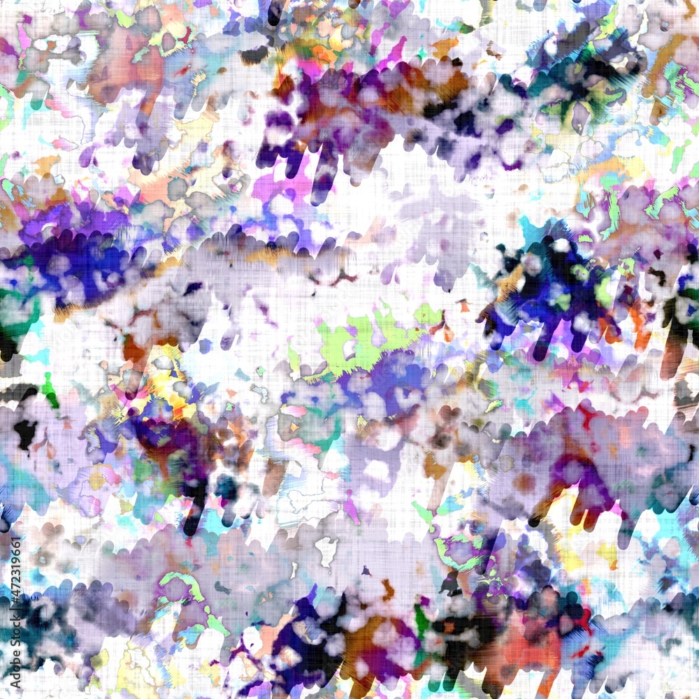 Messy summer tie dye batik beach wear pattern. Seamless colourful stain space dyed effect fashion. Washed out soft furnishing background. Messy summer tie dye batik beach wear pattern. Seamless colourful stain space dyed effect fashion. Washed out soft furnishing background.