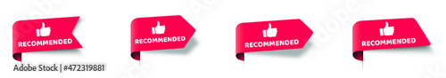 Recommended tag set isolated. Vector red label or sticker. Recommendation banner