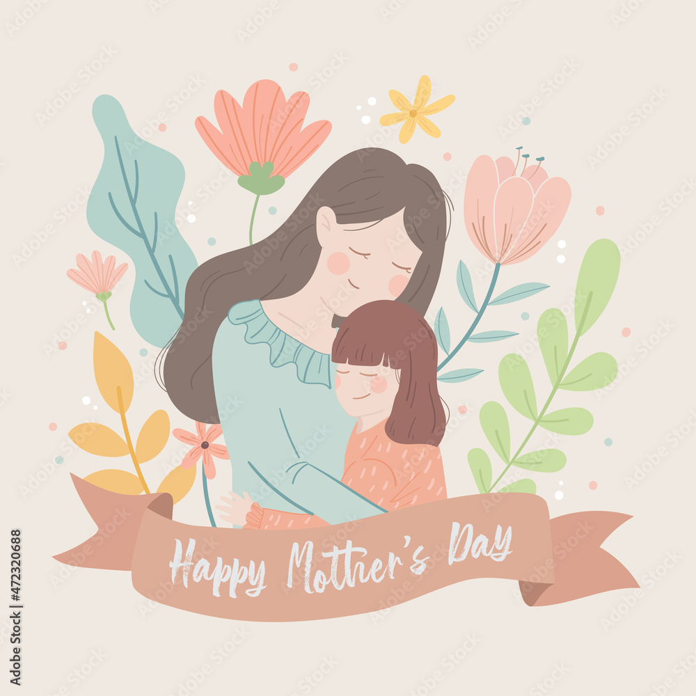 Organic Hand drawn Mother hug daughter for mothers day greeting card, banner, social media, sticker, family potrait, gift card design vector Organic Hand drawn Mother hug daughter for mothers day greeting card, banner, social media, sticker, family potrait, gift card design vector