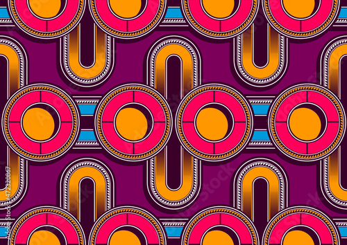 seamless pattern of african textile art, neat circle and curves, abstract image and background, fashion artwork for print, vector file eps10.
