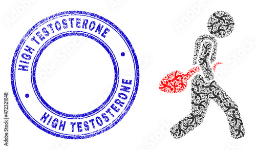 Vector guy steal sperm icon mosaic is composed from repeating recursive guy steal sperm items. High Testosterone textured blue round seal. Recursive collage from guy steal sperm icon.