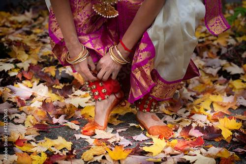 Bharatanatyam dancer's feet outside 