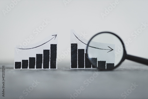 financial markets or money and investments, charts showing upward and downward t Fototapeta