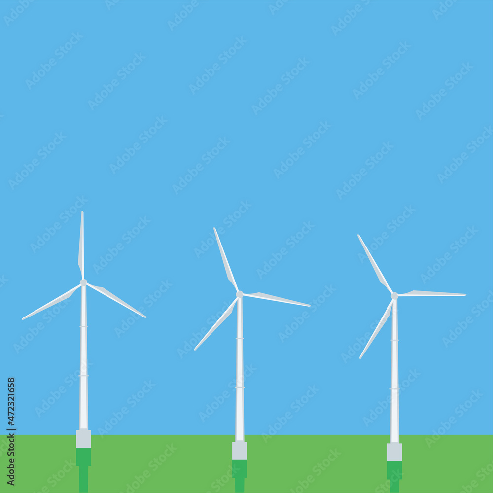 風力発電所のイラスト　アイコン　クリーンエネルギー　地球温暖化防止カーボンニュートラル　SDGs Sustainable Development Goals 
