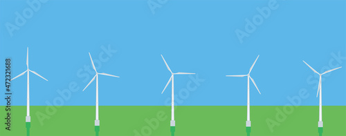風力発電所のイラスト　アイコン　クリーンエネルギー　地球温暖化防止カーボンニュートラル　SDGs Sustainable Development Goals 