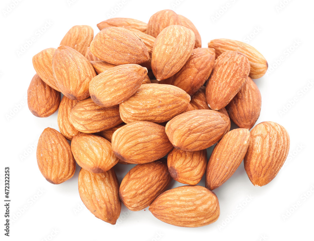 Heap of almond nuts on white background Heap of almond nuts on white background