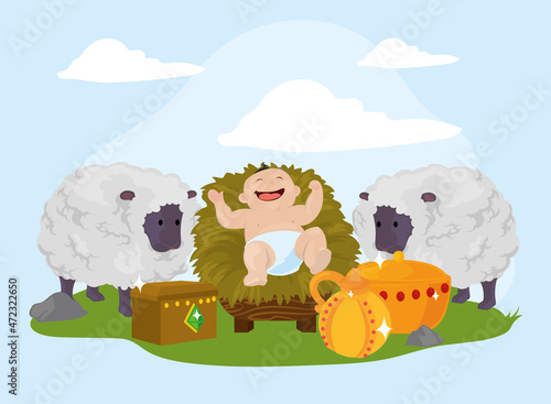 baby jesus and sheeps