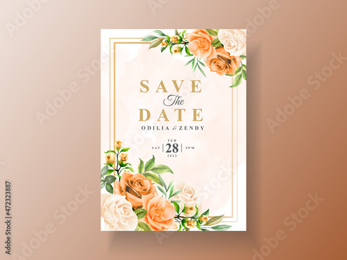 Beautiful orange flower wedding invitation card
