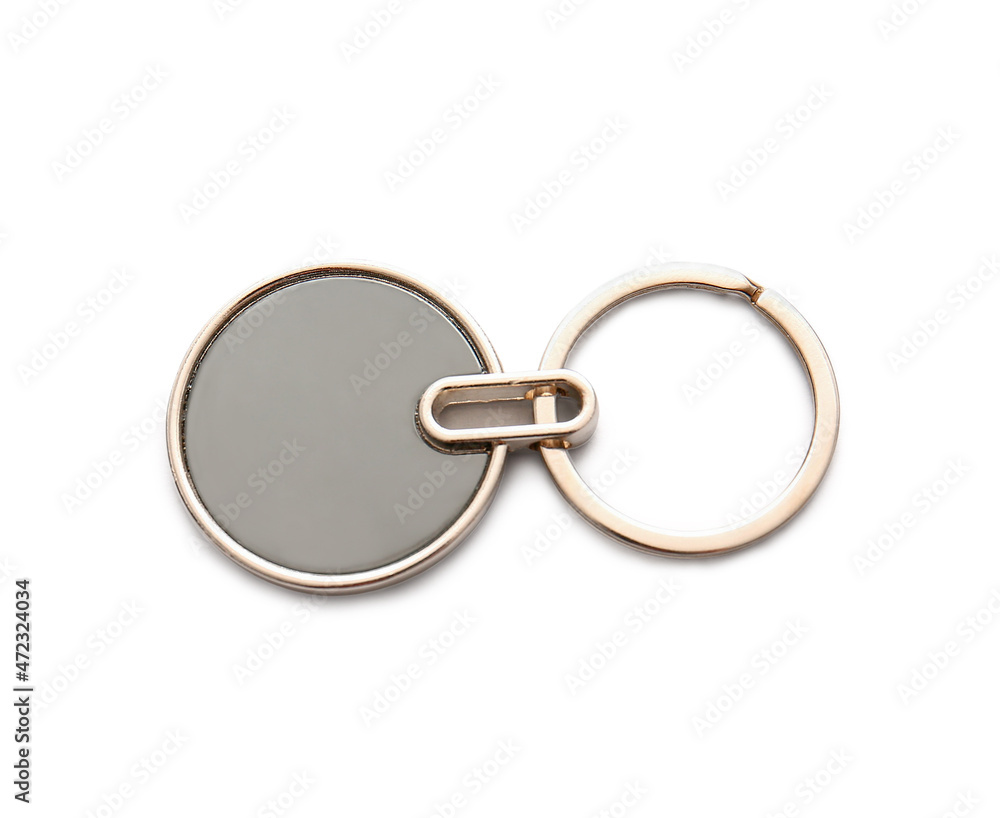 Stylish round keychain on white background Stylish round keychain on white background