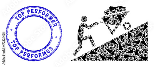 Vector move up wheelbarrow icon composition is formed from scattered self move up wheelbarrow items. Top Performer grunge blue round seal. Fractal composition from move up wheelbarrow icon.