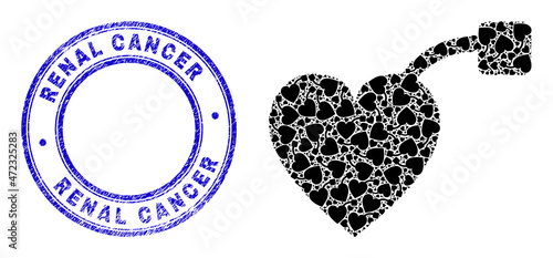 Vector pacemaker icon mosaic is done from scattered recursive pacemaker icons. Renal Cancer rubber blue round stamp seal. Recursion mosaic from pacemaker icon.