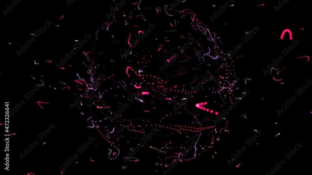 pink flying particles on a black background. pink chaotic particles pink flying particles on a black background. pink chaotic particles